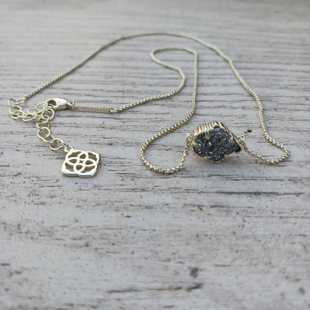 Kendra Scott Tess Silver Pendant Necklace Platinum Drusy